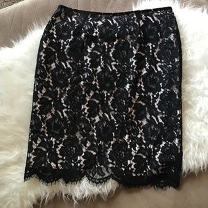 Vince Camuto Black Lace Skirt with Blush Slip